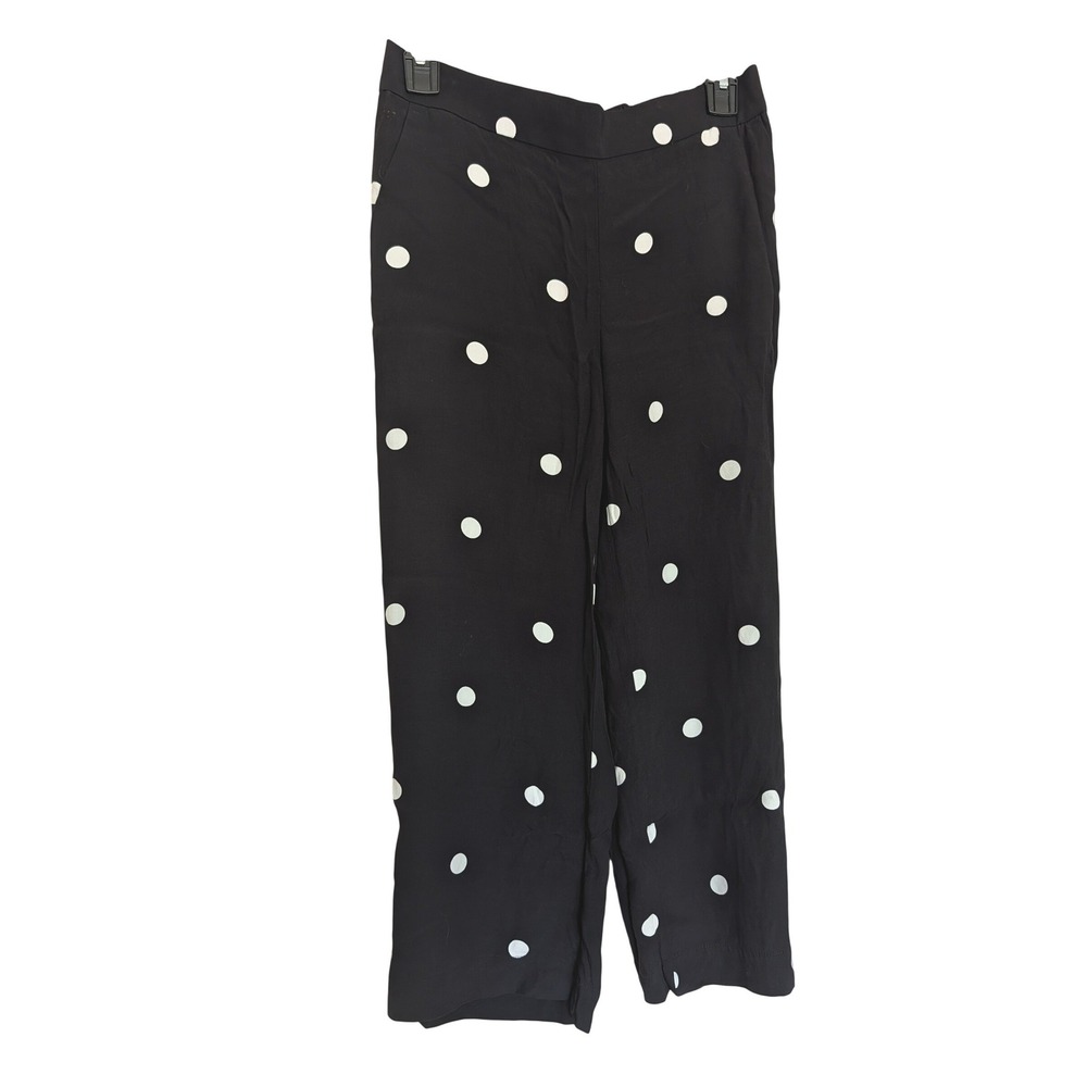 Loft Petites Black Polka Dot Wide Leg Crop Pants XSP Elastic Waist Trousers